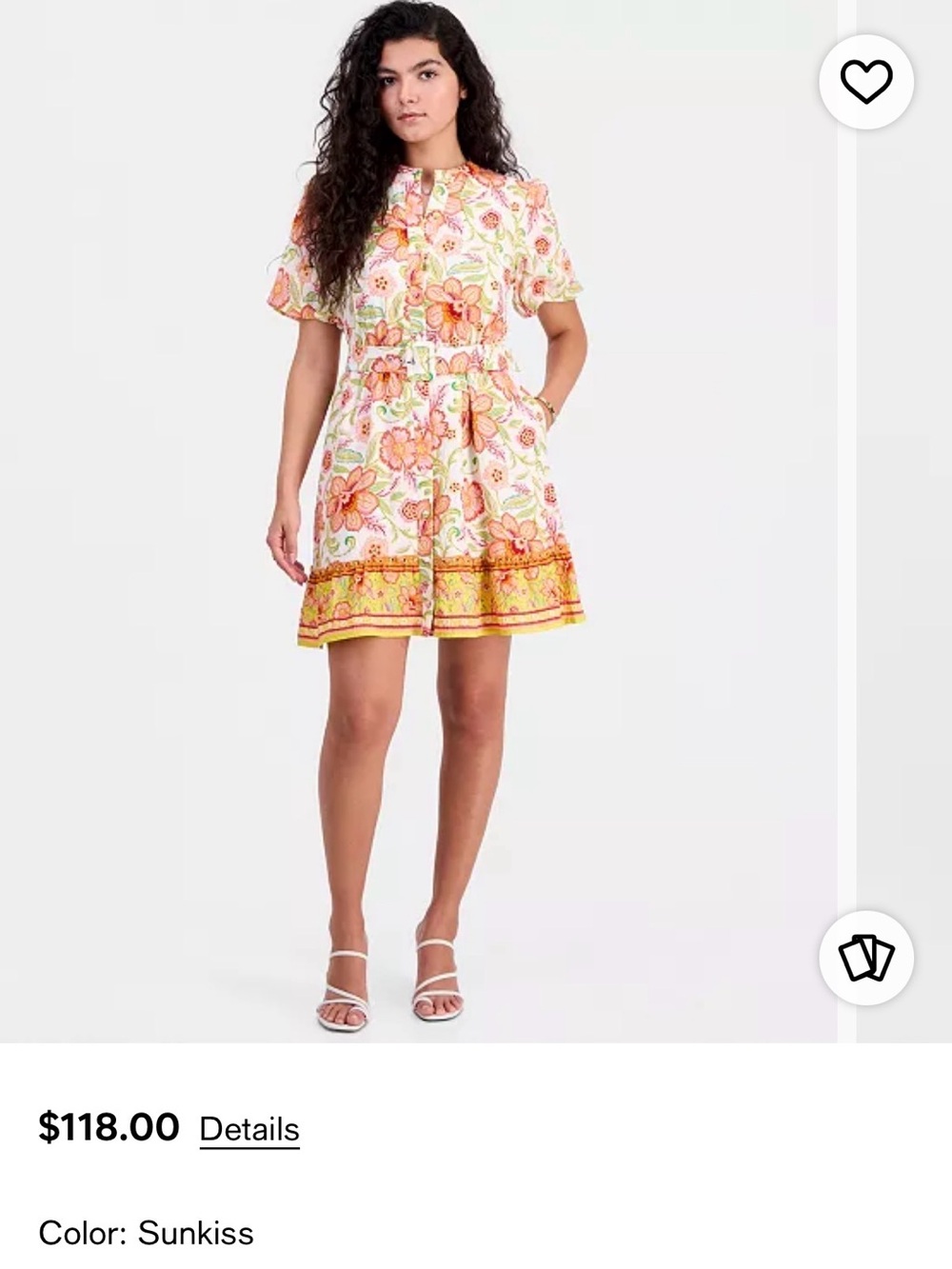 Sam Edelman Sunkiss Puff Sleeve Shirt Dress Sz XS White, Yellow & Coral